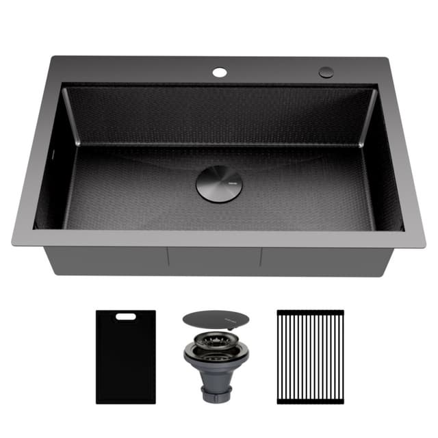 Karran Matrix 33"W Gunmetal Grey Top mount Kitchen Sink Single Bowl, 16 Gauge - HST3322SBGG