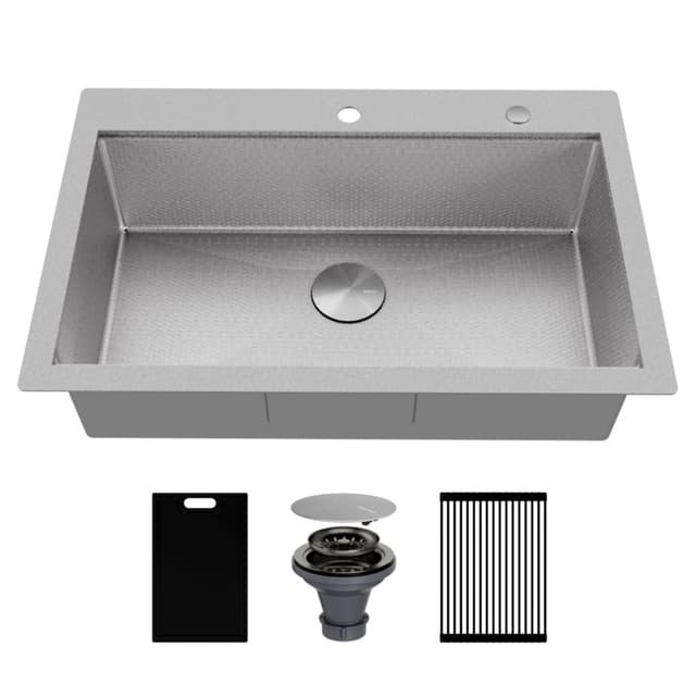 Karran Matrix 33"W Stainless Steel Top mount Kitchen Sink Single Bowl, 16 Gauge - HST3322SBSS