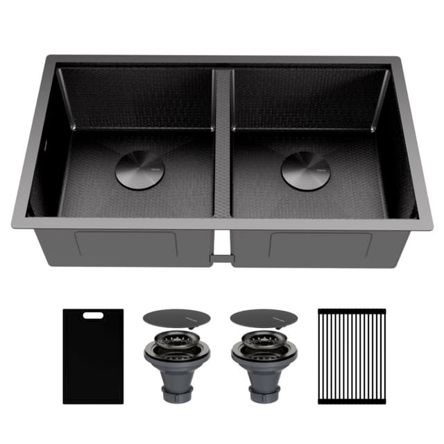 Karran Matrix 32"W Gunmetal Grey Undermount Kitchen Sink Double 50/50 Bowl, 16 Gauge - HSU3219DBGG