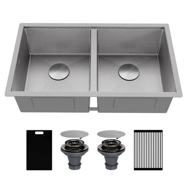 Karran Matrix 32"W Stainless Steel Undermount Kitchen Sink Double 50/50 Bowl, 16 Gauge - HSU3219DBSS