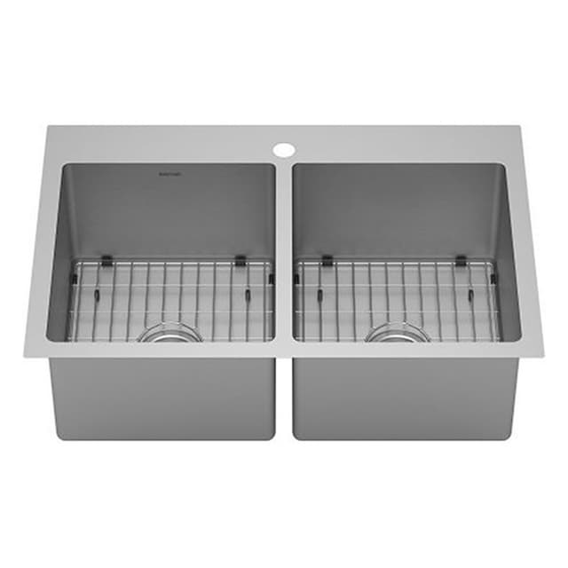 Karran Elite 33"W Stainless Steel Top mount Kitchen Sink Double 50/50 Bowl, 16 Gauge - EL-35-PK1