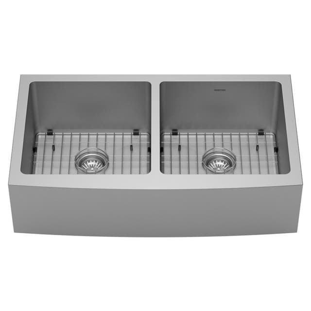 Karran Elite 36"W Stainless Steel Undermount Kitchen Sink Double 50/50 Bowl, 16 Gauge - EL-88-PK1