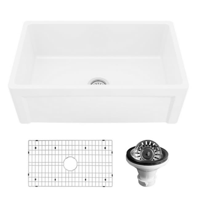 Karran Fireclay Workstation Kitchen Sink, Undermount with Reversible Fluted Apron (Farmhouse), Single Bowl