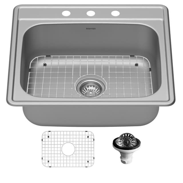 Karran Profile 25"W Stainless Steel Top mount Kitchen Sink Single Bowl, 18 Gauge - PT30-PK1