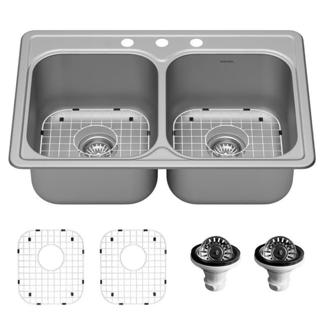 Karran Profile 33"W Stainless Steel Top mount Kitchen Sink Double 50/50 Bowl, 18 Gauge - PT35-PK1