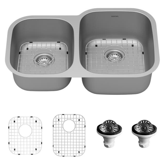 Karran Profile 31-1/2"W Stainless Steel Undermount Kitchen Sink Double 60/40 Bowl, 18 Gauge - PU23L-PK1