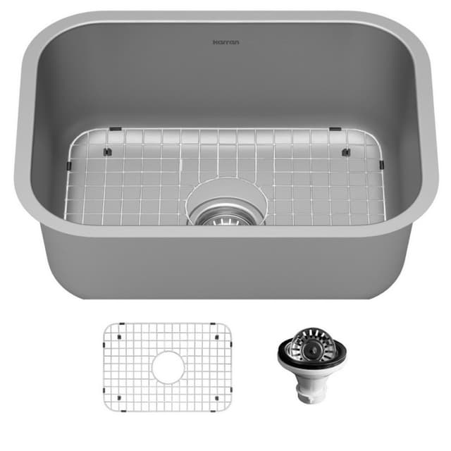 Karran Profile 23"W Stainless Steel Undermount Kitchen Sink Single Bowl, 18 Gauge - PU27-PK1