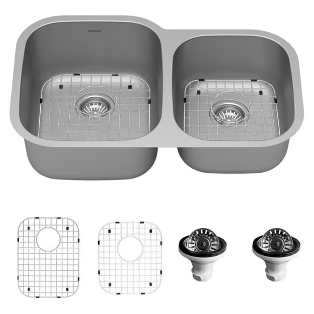 Karran Profile 31-1/2"W Stainless Steel Undermount Kitchen Sink Double 60/40 Bowl, 16 Gauge - PU53R-PK1