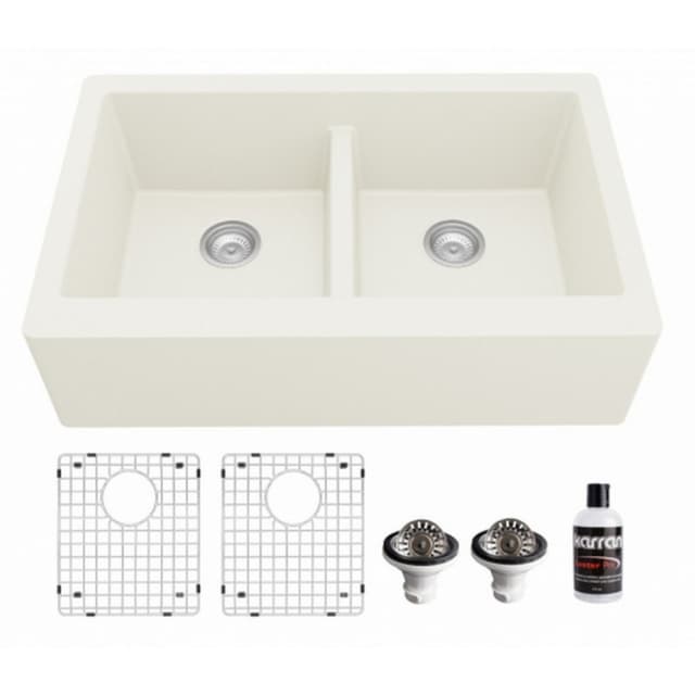Karran 34"W x 21-1/4"D Quartz Double 50/50 Bowl Apron Front/Farmhouse Sink Kit - QA-750-PK1