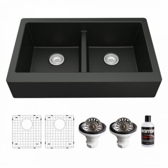 Karran 34"W x 21-1/4"D Quartz Double 50/50 Bowl Apron Front/Farmhouse Sink Kit - QAR-750-PK1
