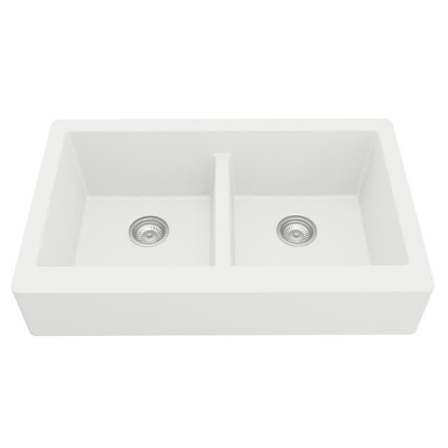 Karran 34"W x 21-1/4"D Quartz Double 50/50 Bowl Apron Front/Farmhouse Sink - QAR-750