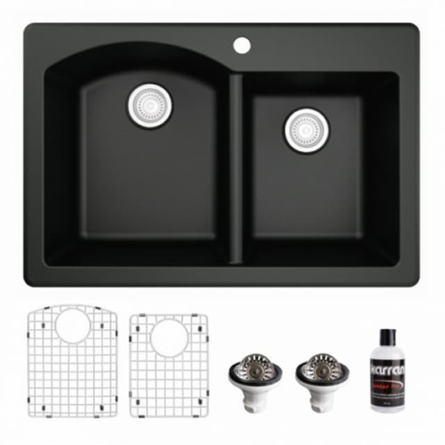 Karran 33"W x 22"D Quartz Single 60/40 Bowl Top Mount Sink Kit - QT-610-PK1