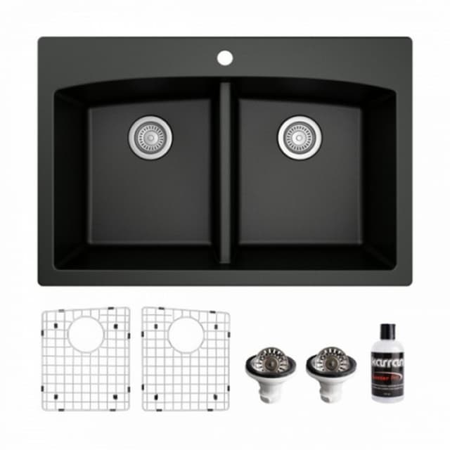 Karran 33"W x 22"D Quartz Single 50/50 Bowl Top Mount Sink Kit - QT-710-PK1