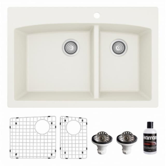Karran 33"W x 22"D Quartz Double 60/40 Bowl Top Mount Sink Kit - QT-711-PK1