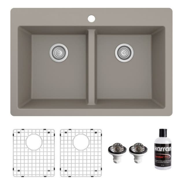 Karran 33"W x 22"D Quartz Double 60/40 Bowl Top Mount Sink Kit - QT-810-PK1