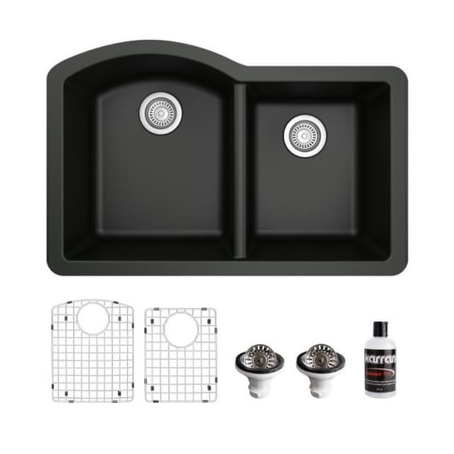 Karran 32"W x 21"D Quartz Double 60/40 Bowl Undermount Sink Kit - QU-610-PK1