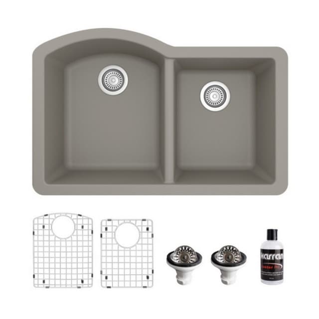 Karran 32"W x 21"D Quartz Double 60/40 Bowl Undermount Sink Kit - QU-610-PK1