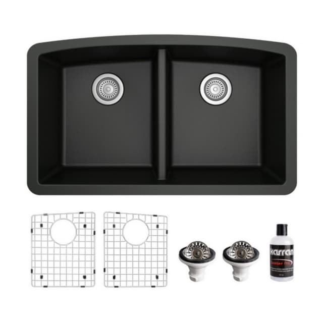 Karran 32"W x 19-1/2"D Quartz Double 50/50 Bowl Undermount Sink Kit - QU-710-PK1