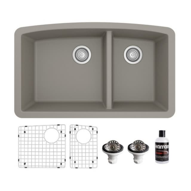Karran QU-711 32"W x 19-1/2"D Quartz Double 60/40 Bowl Undermount Sink Kit