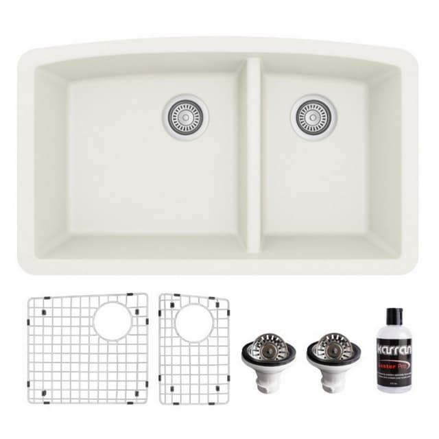 Karran QU-711 32"W x 19-1/2"D Quartz Double 60/40 Bowl Undermount Sink Kit