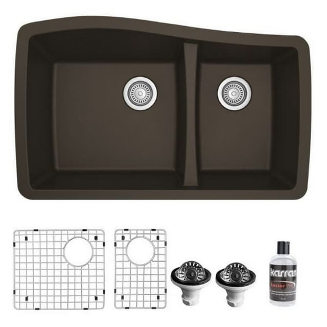 Karran 33-1/2"W x 20-5/8"D Quartz Double 60/40 Bowl Undermount Sink Kit - QU-721-PK1