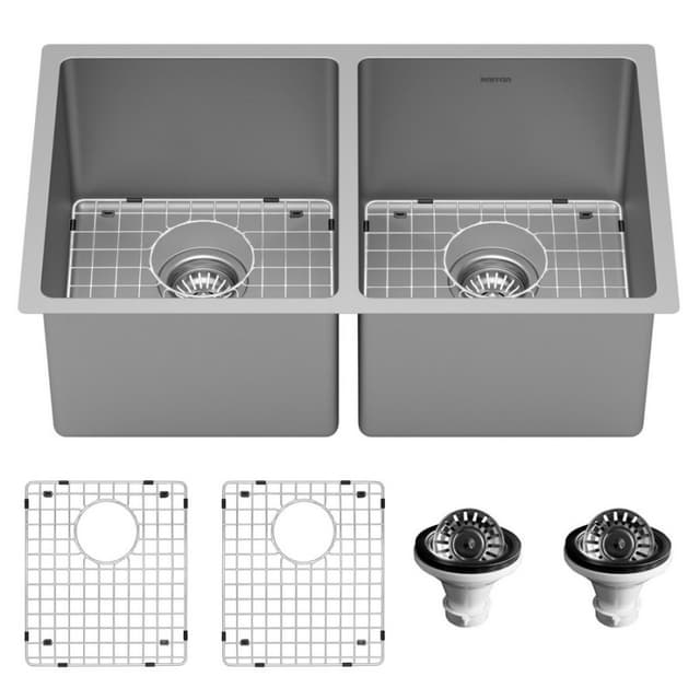 Karran Select 30"W Stainless Steel Undermount Kitchen Sink Double 50/50 Bowl, 16 Gauge - SU76-PK1