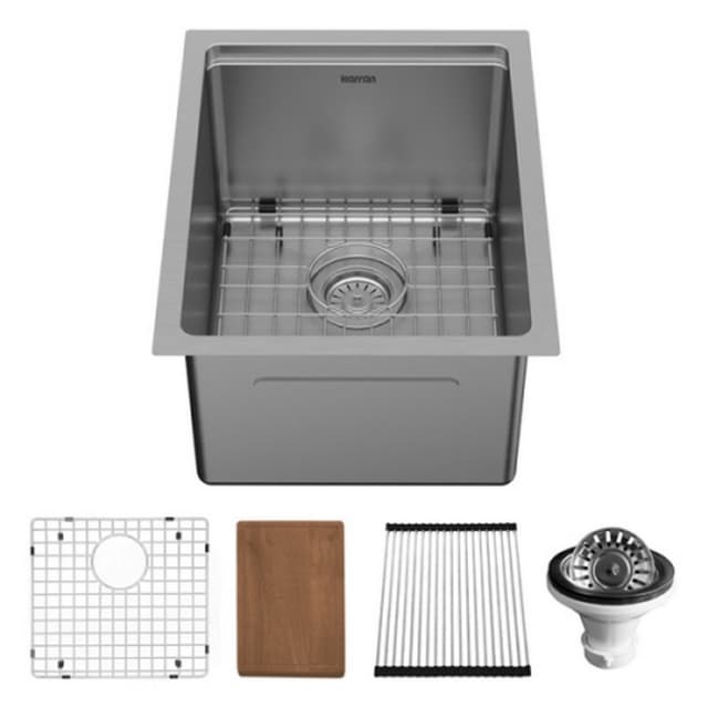 Karran Workstation 15"W Stainless Steel Undermount Kitchen Sink Single Bowl, 16 Gauge - WS-31-PK1