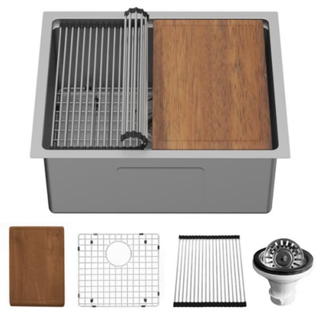 Karran Workstation 23"W Stainless Steel Undermount Kitchen Sink Single Bowl, 16 Gauge - WS-32-PK1