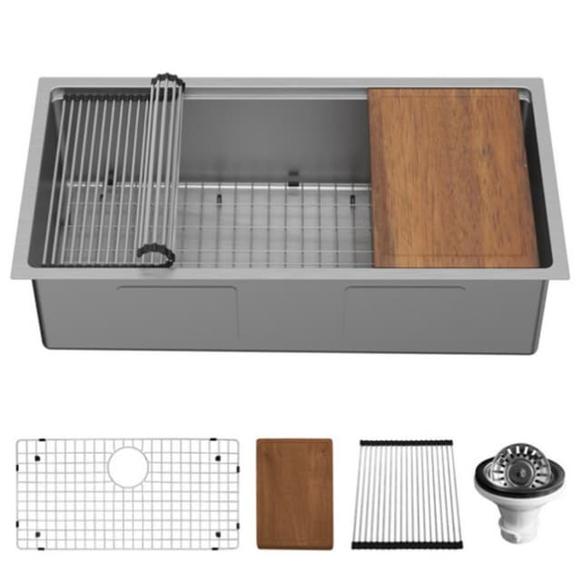 Karran Workstation 23"W Stainless Steel Undermount Kitchen Sink Single Bowl, 16 Gauge - WS-32-PK1