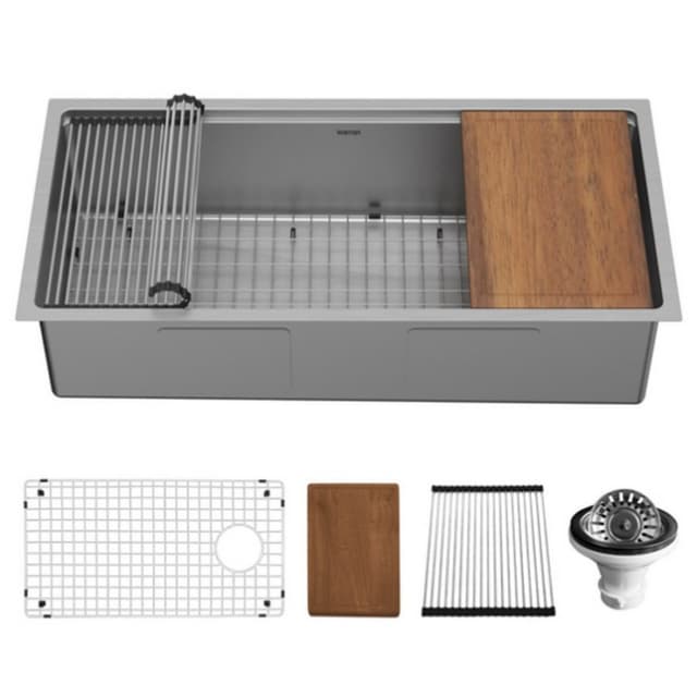 Karran Workstation 39"W Stainless Steel Undermount Kitchen Sink Single Bowl, 16 Gauge - WS-39-PK1