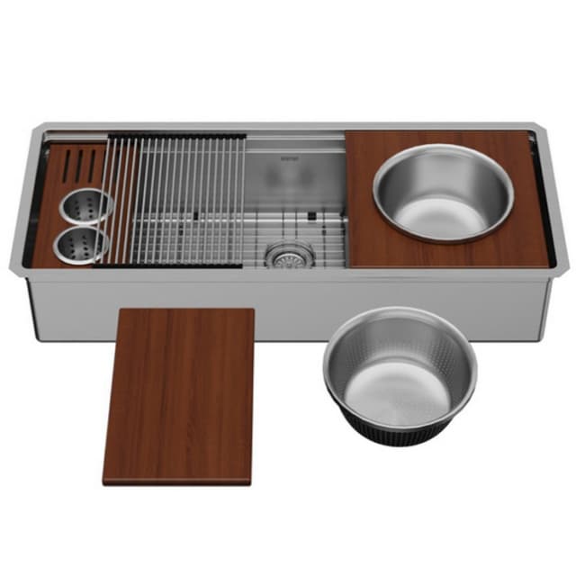 Karran Workstation 45"W Stainless Steel Undermount Kitchen Sink Single Bowl, 16 Gauge - WS-90-PK1