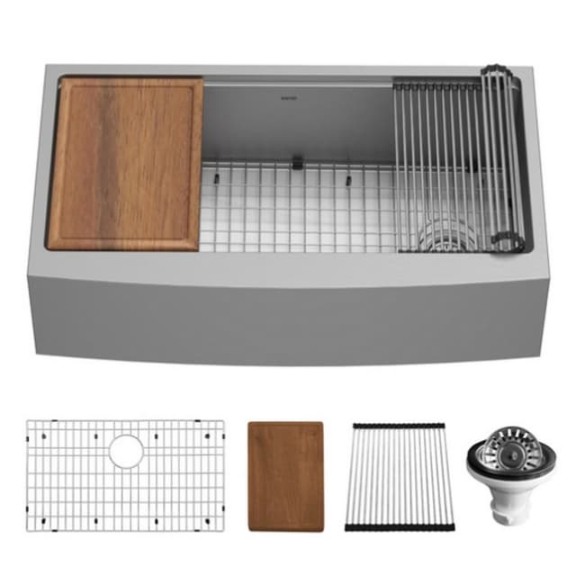 Karran Workstation Farmhouse/Apron Front 36"W Stainless Steel Undermount Kitchen Sink Single Bowl, 16 Gauge - WSA-46-PK1