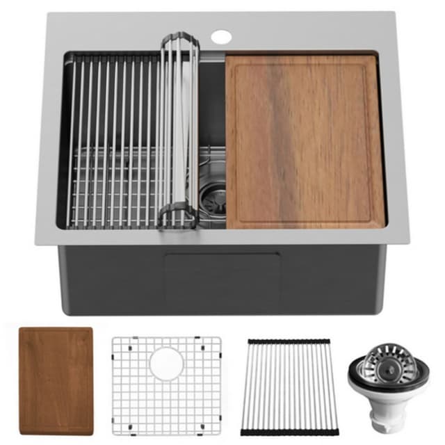 Karran Workstation 25"W Stainless Steel Top mount Kitchen Sink Single Bowl, 16 Gauge - WST-20-PK1