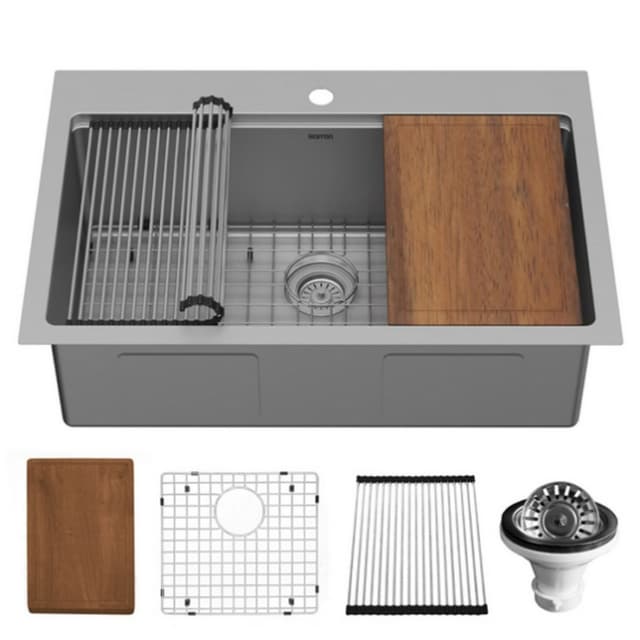 Karran Workstation 33"W Stainless Steel Top mount Kitchen Sink Single Bowl, 16 Gauge - WST-23-PK1