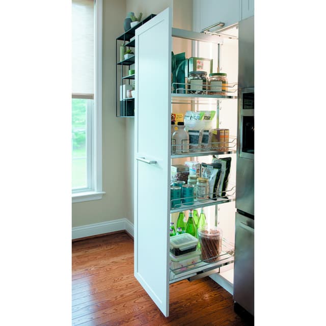 Dispensa Arena Classic 8-1/2" Wide Chrome/White Pantry Pull-Out, Kessebohmer