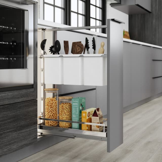 Dispensa BPO Utility w/Soft-Close 24" Tall Chrome/White, Kessebohmer