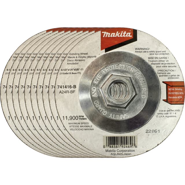 Grinding Wheel Type 27, Hubbed, Aluminum Oxide, 10-Pack, Makita