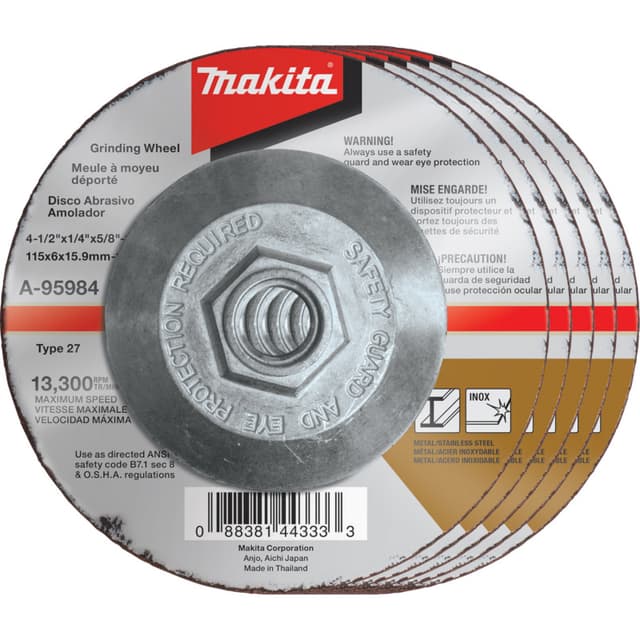 Grinding Wheel, 4-1/2", Hubbed, Inox, 5-Pack, Makita