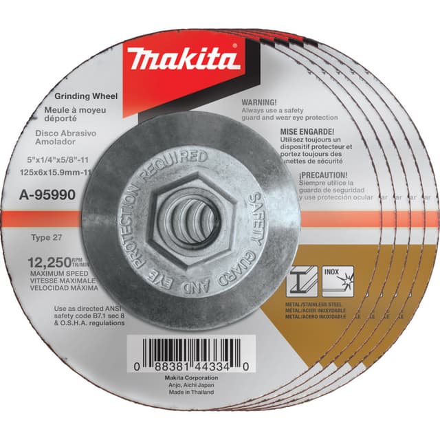 Grinding Wheel, 5", Hubbed, Inox, 5-Pack, Makita