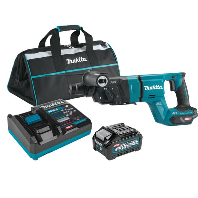 Rotart Hammer Kit, Cordless, 40V MAX XGT 4.0Ah, Brushless Motor, SDS‑PLUS AVT, GRH07M1, Makita