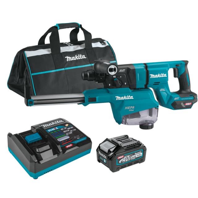 Rotart Hammer Kit, Cordless, 40V MAX XGT 4.0Ah, Brushless Motor, SDS‑PLUS AVT, GRH07M1W, Makita