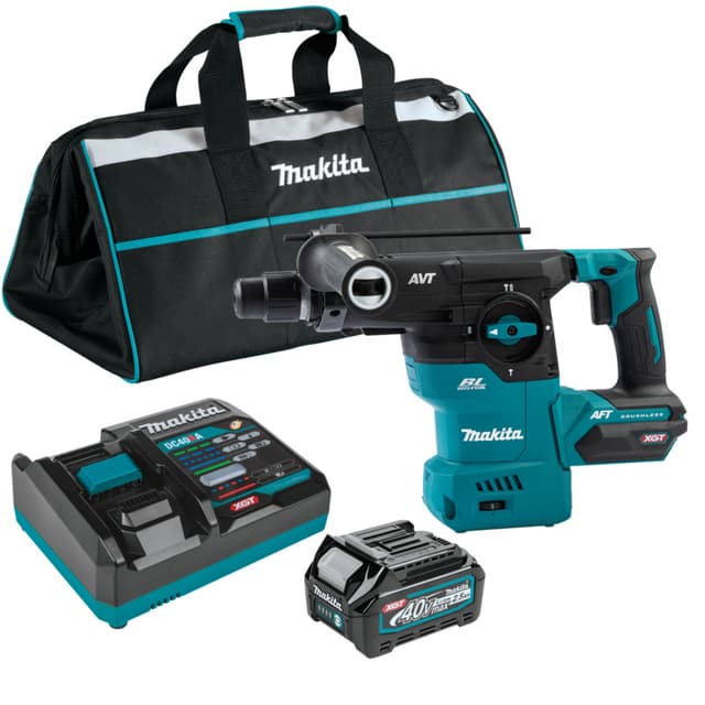 Rotart Hammer Kit, Cordless, 40V MAX XGT 4.0Ah, Brushless Motor, SDS‑PLUS AVT, GRH08M1, Makita