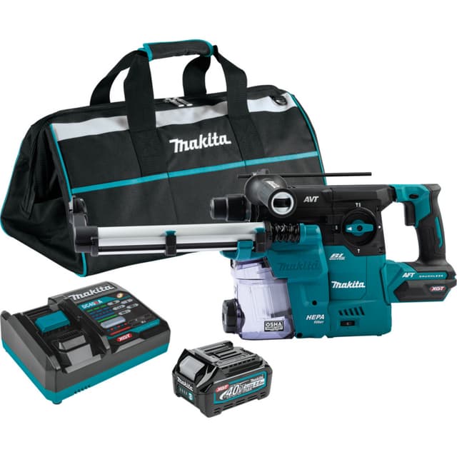 Rotart Hammer Kit, Cordless, 40V MAX XGT 4.0Ah, Brushless Motor, SDS‑PLUS AVT, GRH08M1W, Makita