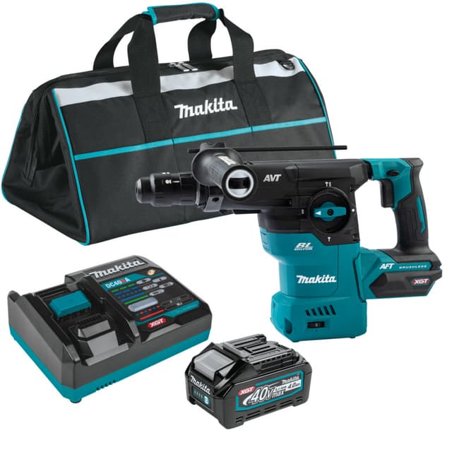 Rotart Hammer Kit, Cordless, 40V MAX XGT 4.0Ah, Brushless Motor, SDS‑PLUS AVT, GRH09M1, Makita