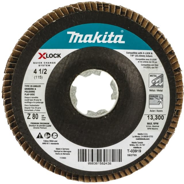 Angled Flap Disk, Zirconium, Type 29 X-LOCK, Makita