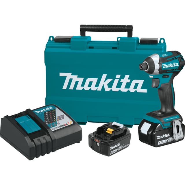 Impact Driver, Cordless, 1/4" Hex Drive, 18V LXT 5.0Ah, 3-Speed Brushless Motor, XDT14T, Makita