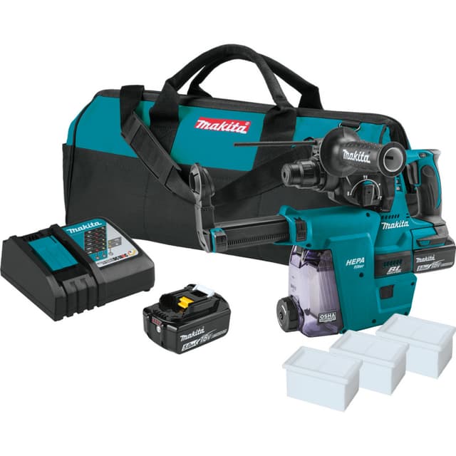 Rotart Hammer Kit, Cordless, 18V LXT 5.0Ah, Brushless Motor, SDS‑PLUS, XRH011TWX, Makita