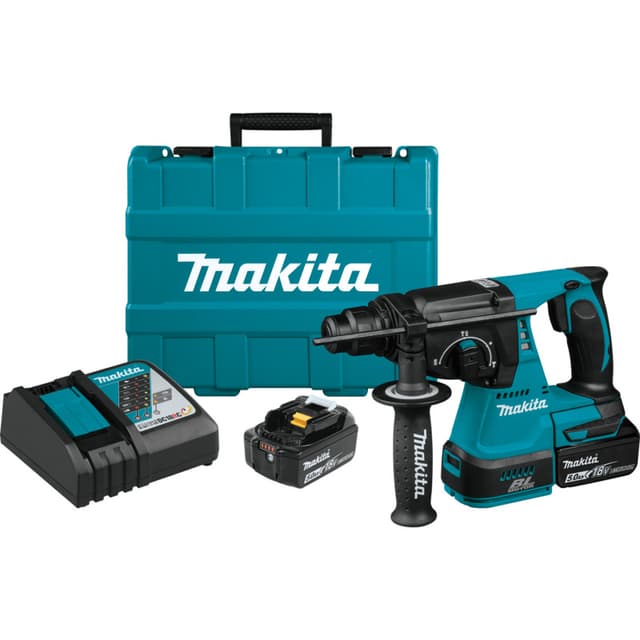 Rotart Hammer Kit, Cordless, 18V LXT 5.0Ah, Brushless Motor, SDS‑PLUS, XRH01T, Makita