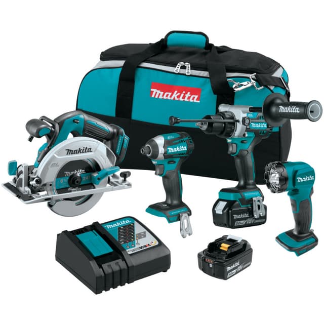 Hammer Drill - Impact -Light - Circular Saw 4 Piece Kit, XT452T, Makita