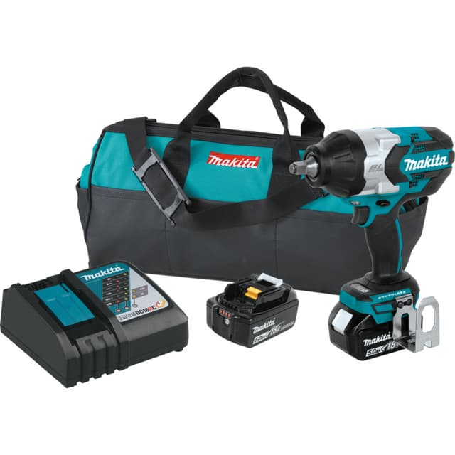 Impact Wrench, Cordless, 1/2" Drive, 18V LXT 5.0Ah, 3-Speed Brushless Motor, XWT08T, Makita